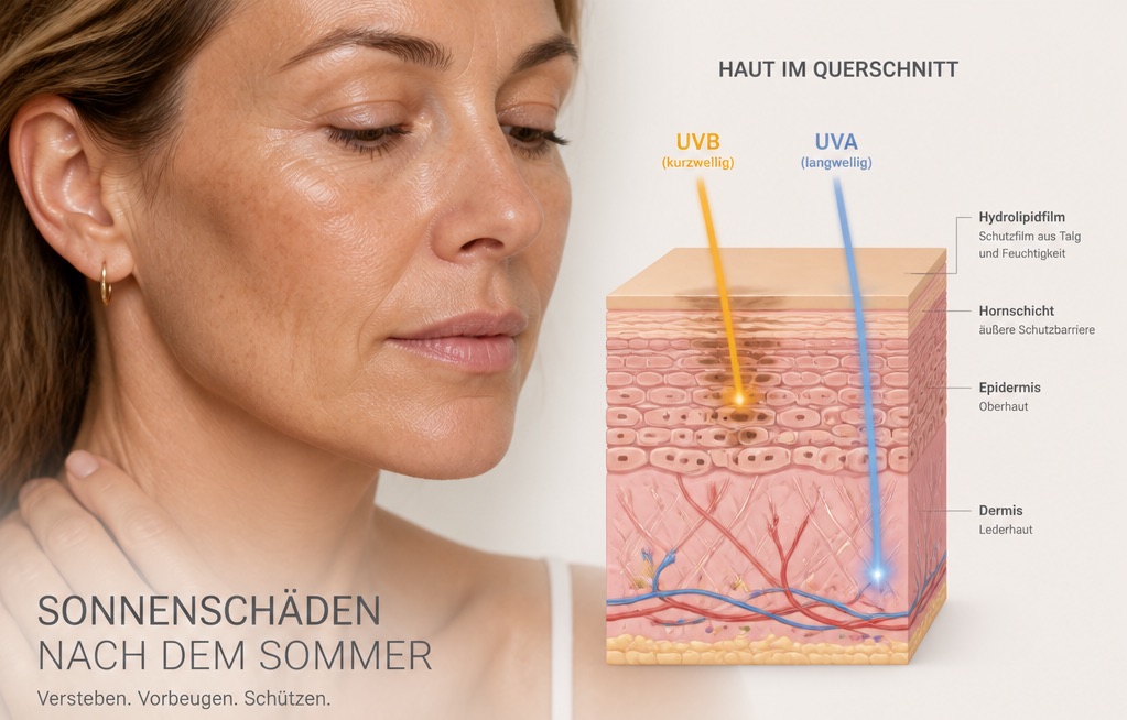 Dermatologische Untersuchung von Sonnenschäden nach dem Sommer